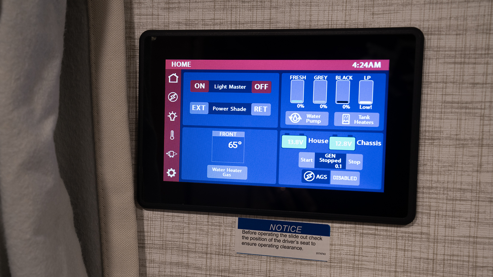 Firefly Total Coach Control System with Wall-Mounted Touchscreen and Mobile App